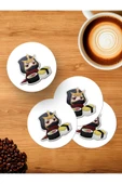 Panorama Ajans Anime Severlere Cute Sushi Sticker Tasarım 4'lü Ahşap Bardak Altlığı - 1