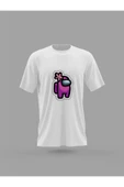 Panorama Ajans Among Us Severlere Pembe Karakter Sticker Baskılı T-shirt - 1
