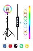 ATAsoft ELEKTRONİK Since 2021 Led Işıklı Tripod 10 Inç Halka Youtuber Tiktok Makyaj Işığı Ayaklı Tripod Rgb Kumandalı thumbnail 1