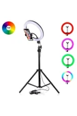 ATAsoft ELEKTRONİK Since 2021 Led Işıklı Tripod 10 Inç Halka Youtuber Tiktok Makyaj Işığı Ayaklı Tripod Rgb Kumandalı thumbnail 3
