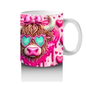 Çocuklara Sütü Sevdiren Kalpli Gözlüklü Pembe Fiyonklu İnek Desenli Kupa Bardak - 4