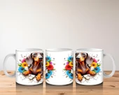 Çocuklara Sütü Sevdiren Çiçek Buketli Yavru Köpek Kupa Bardak - 5