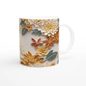 Pastel Bahar Çiçekleri Rölyef Desenli Kupa Bardak - 3