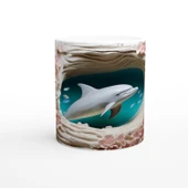 Mercan Çiçekleri Arasında Yüzen Sevimli Yunus Temalı Kupa Bardak thumbnail 1