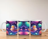 Çocuklara Sütü Sevdiren Astronot Dinozor ve Renkli Gezegenler Desenli Kupa Bardak thumbnail 5