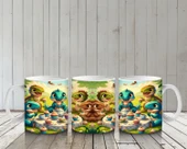 Çocuklara Sütü Sevdiren Cupcake Partisi Yapan Sevimli Dinozorlar Desenli Kupa Bardak - 6