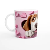 Kalpli Pembe Duvardan Bakan Basset Hound Temalı Baskılı Kupa Bardak thumbnail 2