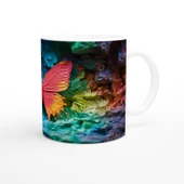 Gökkuşağı Zeminli Turuncu Kelebek Temalı Baskılı Kupa Bardak - 3