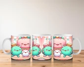 Çocuklara Sütü Sevdiren Neşeli Macaron Ailesi Desenli Kupa Bardak - 5