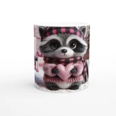 Hediye Paketleri Arasında Kalpli Rakun Temalı Baskılı Kupa Bardak - 1