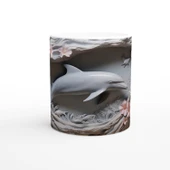 Mercan Çiçekleri Arasında Yüzen Yunus Temalı Kupa Bardak thumbnail 1