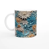 Pastel Mavi ve Krem Tonlu Çiçek Desenli Kupa Bardak thumbnail 1