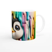 Renkli Boyalar Arasından Bakan Penguen Temalı Baskılı Kupa Bardak thumbnail 3