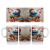 Çocuklara Sütü Sevdiren Kurabiye Canavarı ve Baston Şeker Desenli Kupa Bardak - 1