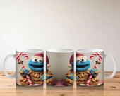 Çocuklara Sütü Sevdiren Kurabiye Canavarı ve Baston Şeker Desenli Kupa Bardak - 5