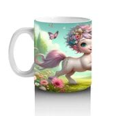 Çocuklara Sütü Sevdiren Çiçekli Taçlı Sevimli Unicorn Desenli Kupa Bardak - 2