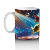 Çocuklara Sütü Sevdiren Disko Topu Altında Dans Eden Dinozor Desenli Kupa Bardak - 2