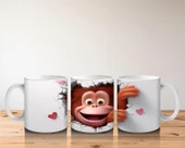 Çocuklara Sütü Sevdiren Kalp Çatlağından Bakan Şirin Maymun Kupa Bardak - 5