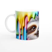 Renkli Damlalar Arasında Gülümseyen Tembel Hayvan Temalı Baskılı Kupa Bardak-2 thumbnail 2