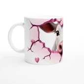 Gülümseyen İnek ve Kalpli Çatlak Duvar Temalı Baskılı Kupa Bardak thumbnail 2