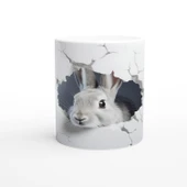 Duvarın Ardından Merakla Bakan Tavşan Temalı Baskılı Kupa Bardak thumbnail 1