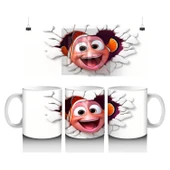 Çocuklara Sütü Sevdiren Duvarı Delip Bakan Renkli Palyaço Balığı Kupa Bardak - 1