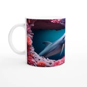 Mercanlar Arasında Yüzen Yunus Su Altı Temalı Kupa Bardak thumbnail 2