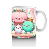 Çocuklara Sütü Sevdiren Neşeli Macaron Ailesi Desenli Kupa Bardak - 4