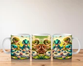 Çocuklara Sütü Sevdiren Cupcake Partisi Yapan Sevimli Dinozorlar Desenli Kupa Bardak - 5