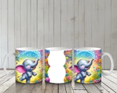 Çocuklara Sütü Sevdiren Çiçekler Arasında Su Sıçratan Neşeli Fil Desenli Kupa Bardak - 6