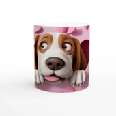 Kalpli Pembe Duvardan Bakan Basset Hound Temalı Baskılı Kupa Bardak thumbnail 1