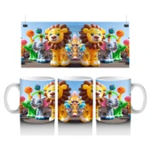 Çocuklara Sütü Sevdiren Balon Figürlü Sevimli Aslan ve Fil Desenli Kupa Bardak - 1