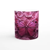 Güller Arasında Pembe Kelebek Temalı Baskılı Kupa Bardak - 1