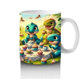 Çocuklara Sütü Sevdiren Cupcake Partisi Yapan Sevimli Dinozorlar Desenli Kupa Bardak - 4
