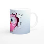 Pembe Kalp Tutan Baykuş Temalı Baskılı Kupa Bardak thumbnail 3