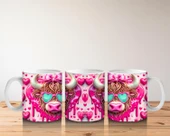 Çocuklara Sütü Sevdiren Kalpli Gözlüklü Pembe Fiyonklu İnek Desenli Kupa Bardak - 5