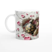 Pembe Kalpler Arasında Yürüyen Kaplumbağa Ailesi Temalı Baskılı Kupa Bardak thumbnail 1