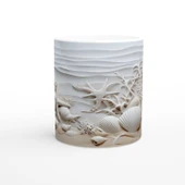 Mercan Dalgaları ve Beyaz Kabuklu Su Altı Temalı Kupa Bardak - 1