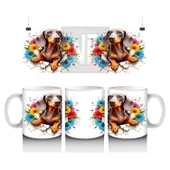 Çocuklara Sütü Sevdiren Çiçek Buketli Yavru Köpek Kupa Bardak - 1