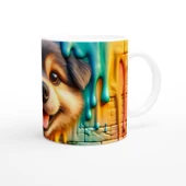 Renkli Damlayan Duvar ve Neşeli Köpek Temalı Baskılı Kupa Bardak thumbnail 2