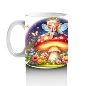 Çocuklara Sütü Sevdiren Mantar Üstünde Oturan Peri Kız Desenli Kupa Bardak - 2
