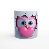 Pembe Kalp Tutan Baykuş Temalı Baskılı Kupa Bardak thumbnail 1