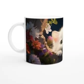 Gece Bahçesinde Parlayan Gözlü Beyaz Kedi Baskılı Kupa Bardak thumbnail 2