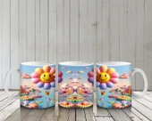 Çocuklara Sütü Sevdiren Gülümseyen Çiçek Balonlar ve Renkli Bulutlar Desenli Kupa Bardak - 6