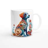 Renkli Çiçekli Zarif Köpek Tasarımlı Sanatsal Kupa Bardak - 3