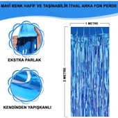 Mavi Renk Ekstra Metalize Parlak Saçaklı Arka Fon Perde İthal A Kalite 1x2 Metre - 1