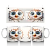 Çocuklara Sütü Sevdiren Gözleri Parıldayan Baykuş Çifti Kupa Bardak - 1