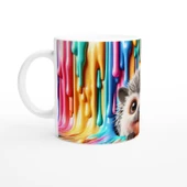 Renk Dalgası Arasından Bakan Kirpi Temalı Baskılı Kupa Bardak thumbnail 2
