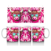 Çocuklara Sütü Sevdiren Kalpli Gözlüklü Pembe Fiyonklu İnek Desenli Kupa Bardak - 1