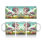 Çocuklara Sütü Sevdiren Çiçekli Taçlı Sevimli Unicorn Desenli Kupa Bardak - 1